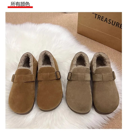 Plush all inclusive retro Boken shoes for women in winter 2025, one foot cotton shoes, hairy shoes, thick and warm snow boots