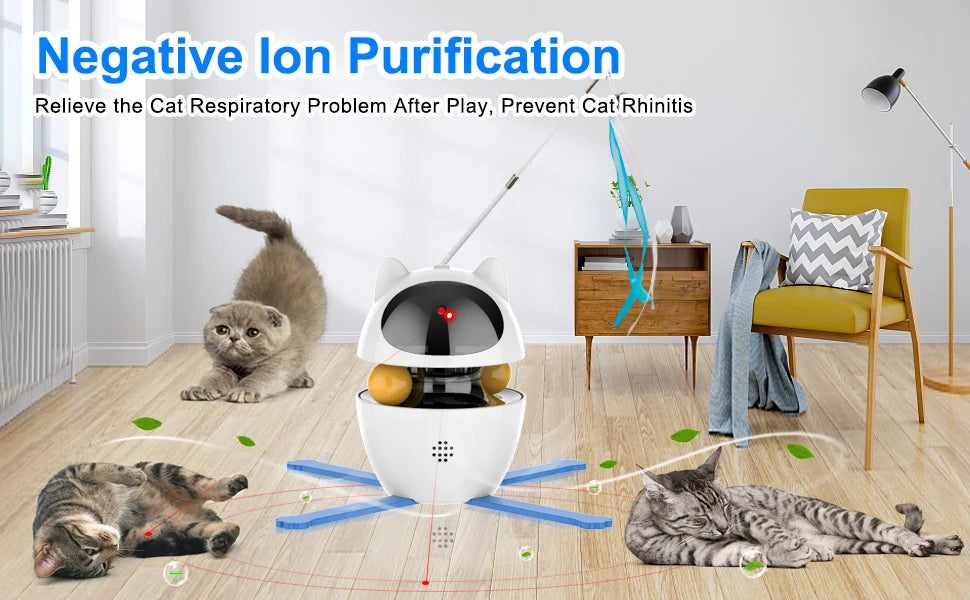 4-in-1 Cat Toys Indoor Electric Interactive Toys with Ball and Feather Automatic Chasing Exercising Laser Toy USB Rechargeable