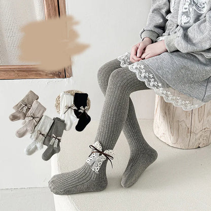 Children Cotton Tights Girls Cute Princess Bowknot Pantyhose Kids Stocking Baby Girls One-Piece Pantyhose Infant Knitted Tights
