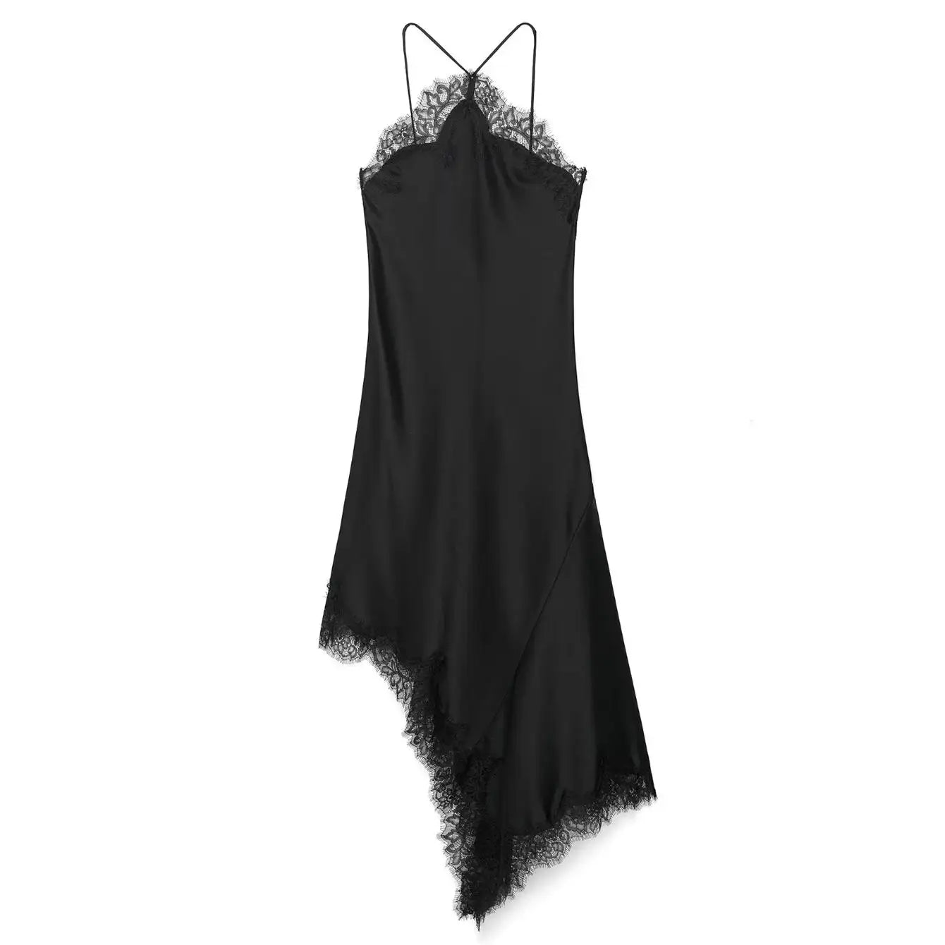 2025 Sexy Lace Spliced Sling Dresses For Women Elegant Sleeveless Backless Irregular Hem Dress Lady Chic Holiday Party Wear