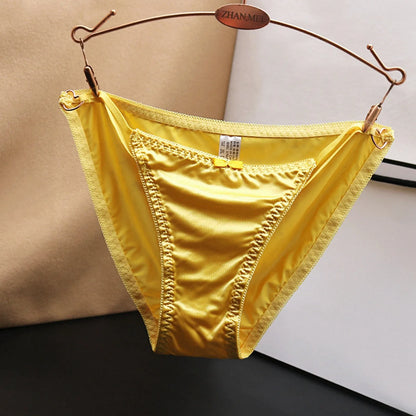 Comfortable Underwear Women French Bow Sexy Hollow Out Underpant For Women With Low Waist Seamless Satin Valentines Panties