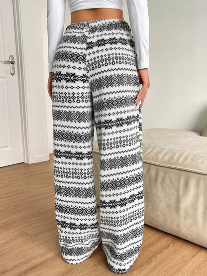 Elegant women's western ethnic style geometric print plush comfortable soft skin-friendly straight pants, warm style