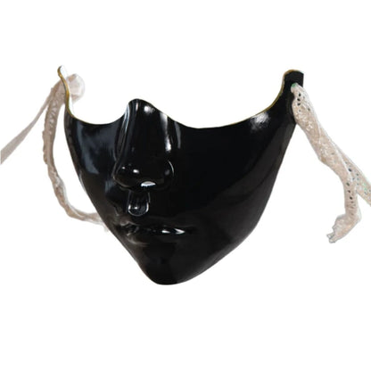 EtherealBe masquerade half face mask in black with elegant lace ties for a stylish costume look