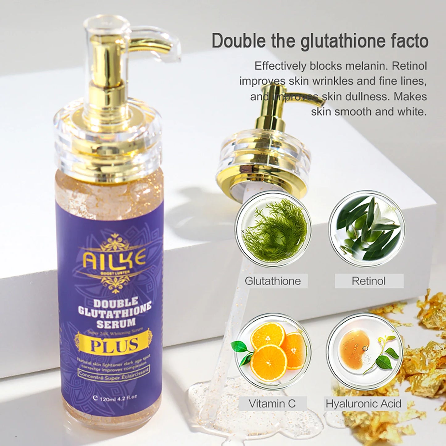 AILKE Double Glutathione Plus Moisturizing Hydrating Body & Skin Whiten Lotion, Bleaching Lotion for Women & Men With Pump