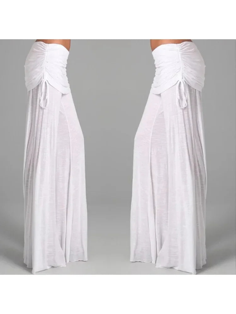 EtherealBe women's medieval cosplay pants in white with elegant draping and flowing design