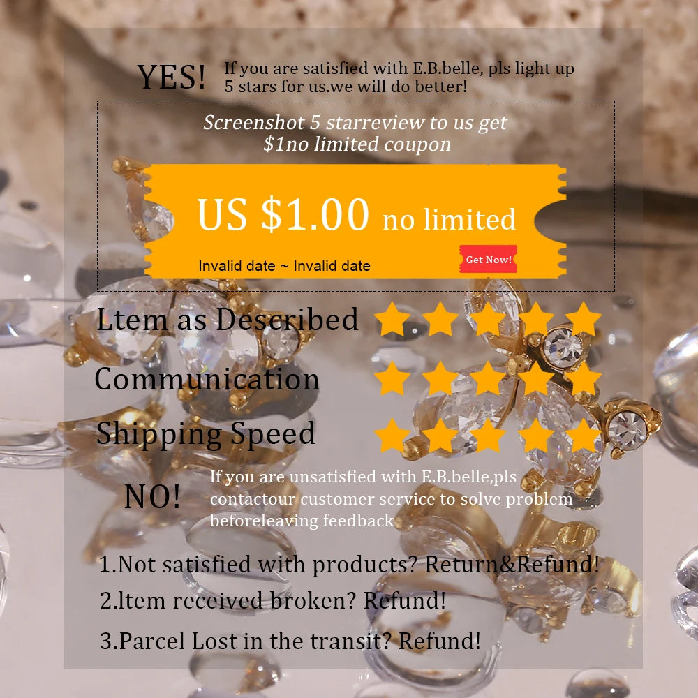 E.B.belle Zircon 18K Plated Stainless Steel Women's Rings Trendy Luxury Shiny Hypoallergenic Rings Sets Jewelry Decoration Gift