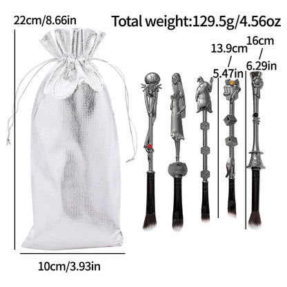 5pcs/set The Nightmare Before Christmas Makeup Brushes Movie Makeup Brush Set for Women Girls Halloween Gift Anime Makeup
