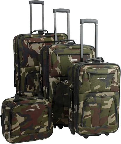 Softside Upright Luggage Set,Internal Retractable Handles Expandable, Charcoal, 4-Piece (14/19/24/28)，Expandable Luggage