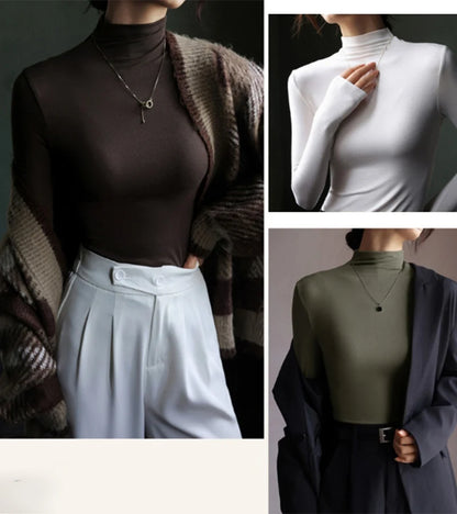 Women's Solid Innerwear Pullovers Sweaters Autumn Winter Casual Long Sleeve Bottoming Tops High Quality Half-High Collar Jumpers