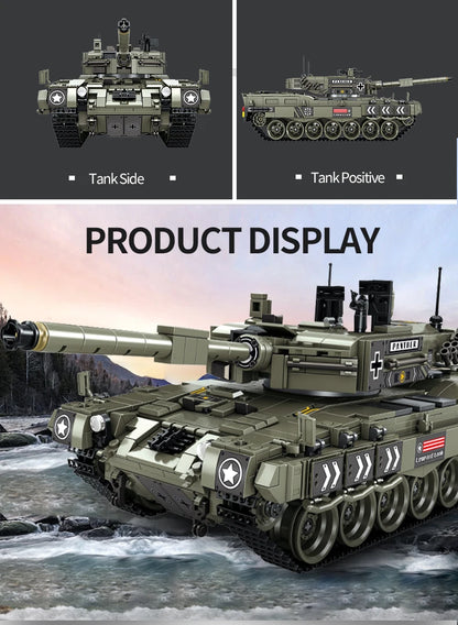 WW2 Military Leopard 2A4 Battle Tank Series Building Blocks Brick Model MOC Army Weapon Boy Set Kid Toy Childrens Christmas Gift