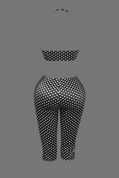 Weird Puss Polka Dot Print Women 2 Piece Set Halter Tank Tops+Bike Shorts Stretch Matching Streetwear Vacation Stretch Outfits