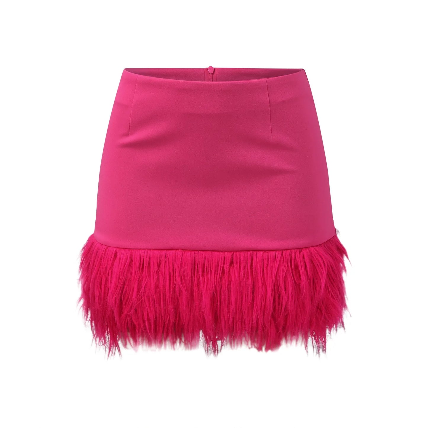 Pink Feather Spliced Skirts for Women 2024 Summer Women's Fashion Feather Tassel Short Skirt High Waist Slim Party Club Skirts