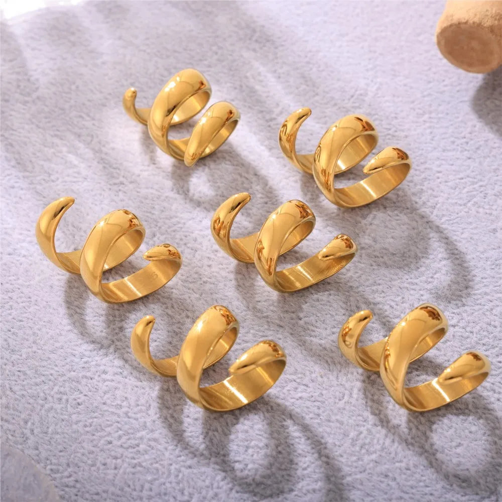 Fashion Spiral 316L Stainless Steel Rings For Women Men 18K Gold Plated Spring Shape Unisex Women's Men's Ring Couples Jewelry