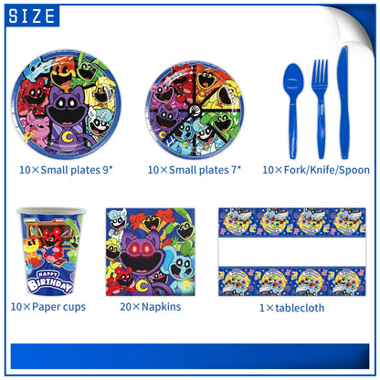 Smiling Critters Birthday Decorations Gamer Party Balloon Stickers Disposable Tableware Cup Plate For Kids Gifts Party Supplies