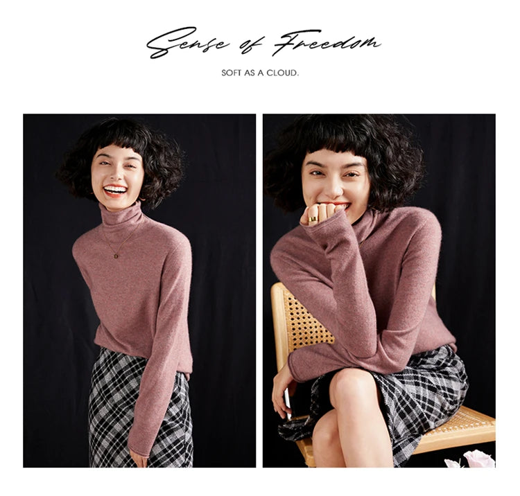 New Women's Cashmere Sweater 100% Pure Cashmere Knitted High Collar Hoodie Hot Selling Soft Solid Color Women's Top