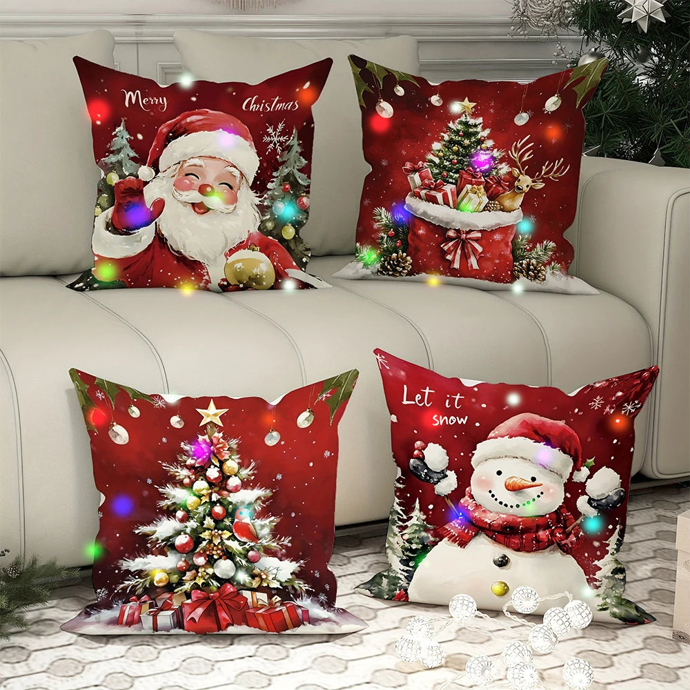 Santa Claus Christmas tree decoration LED luminous pillowcase holiday party supplies super soft skin-friendly pillowcase