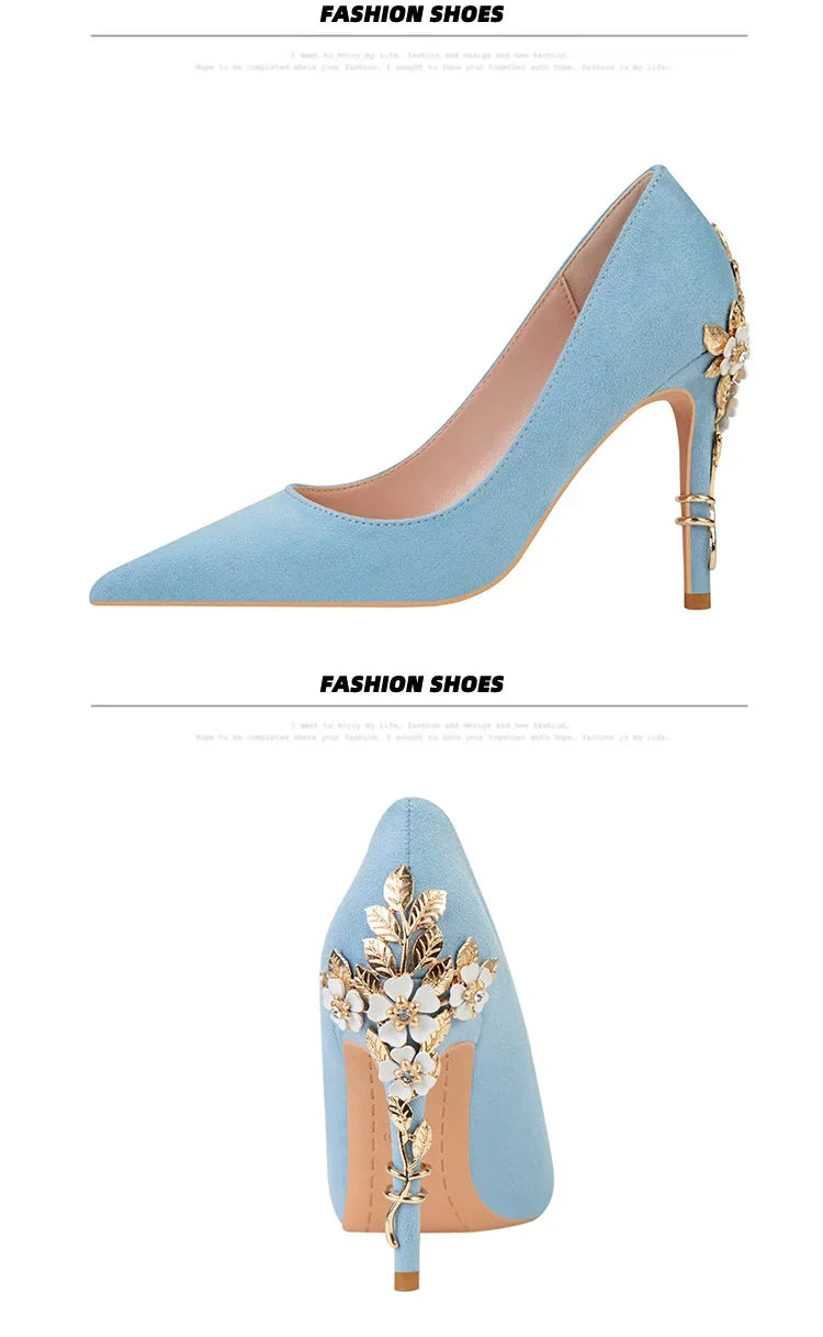 EtherealBe Elegant Blue Flower Embellished Women's Heels