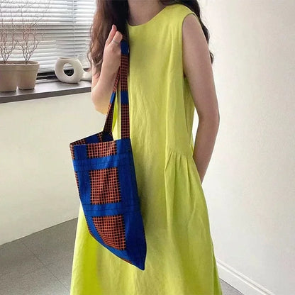Minimalist Summer Lazy Style round Neck Long Oversized Sleeveless Dress Maxi Dress Comfortable Loose Fit V-Neck Knee-Length Dres