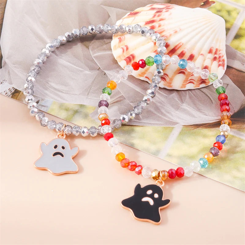 EtherealBe bohemian halloween ghost bracelet featuring colorful beads and ghost charms
