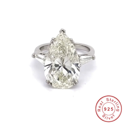 Original 100% 925 Sterling Silver Wedding Engagement Cocktail Women Luxury Drop Cuts Simulated Diamond Rings Fine Jewelry Gift