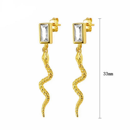 925 Sterling Silver Needle Pave Crystal Snake Type Stud Earrings for Women Simple Cute Animal Earrings Fashion Delicate Jewelry