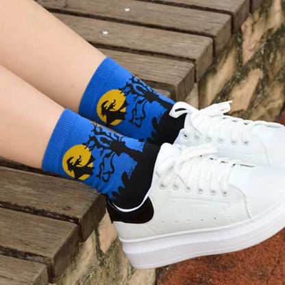Halloween Harajuku Characteristic Couple Socks Funny Bat Pumpkin Lantern Wizard Ghost Print Men's Women's Middle Tube Socks