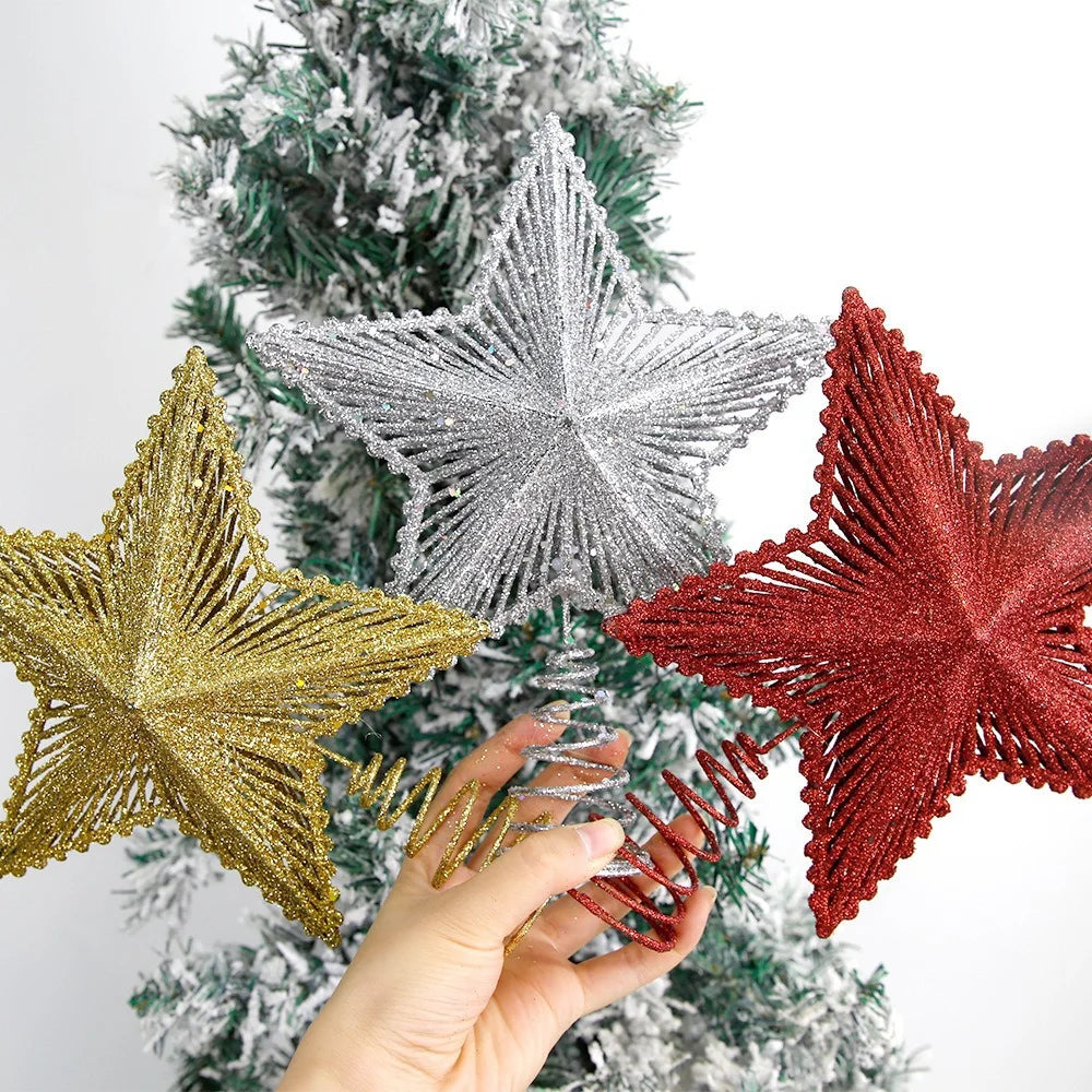 1Pcs Christmas Tree Top Glitter Gold Hollow Star Xmas Tree Toppers Party Decoration For Home New Year Christmas Gift Supplies