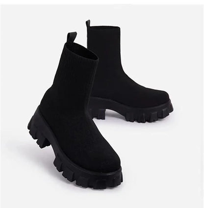 Women Boots 2025 Platform Boots For Autumn Winter Shoes Slip On Platform Shoes Women Ankle Boots White Heels Short Botas Mujer