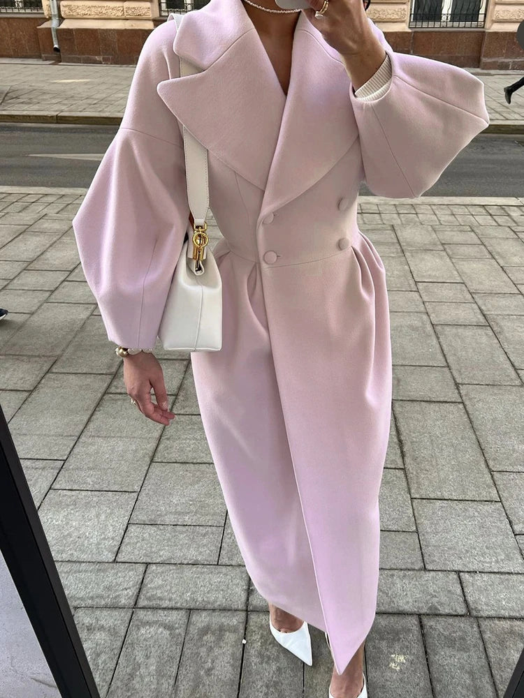 Winter Coat for Women Elegant Lantern Sleeve Lapel Collar Trench Coats Vintage Chic Long Jackets Overcoat 2023 Luxury Outwear