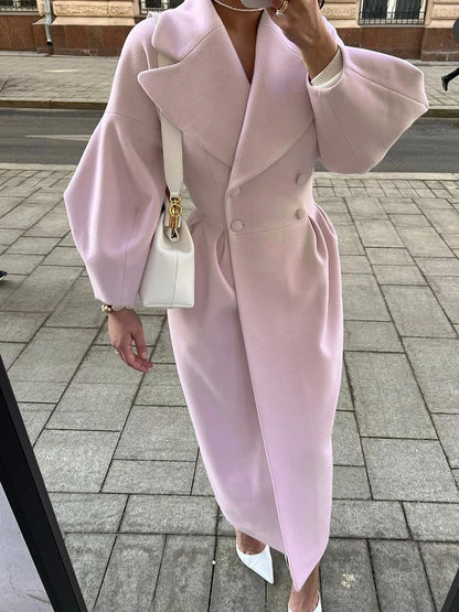 Winter Coat for Women Elegant Lantern Sleeve Lapel Collar Trench Coats Vintage Chic Long Jackets Overcoat 2023 Luxury Outwear