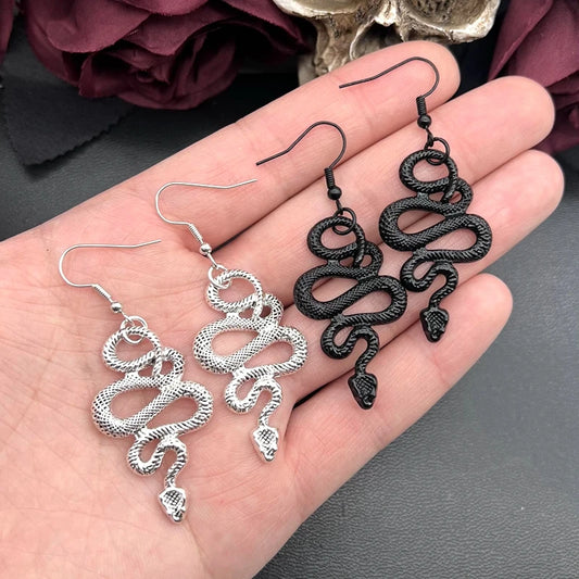 Gothic Snake Charm Earrings  Mysterious Black Snake Pendant Earrings Witchy Goth Spooky JewelryAccessories Gift