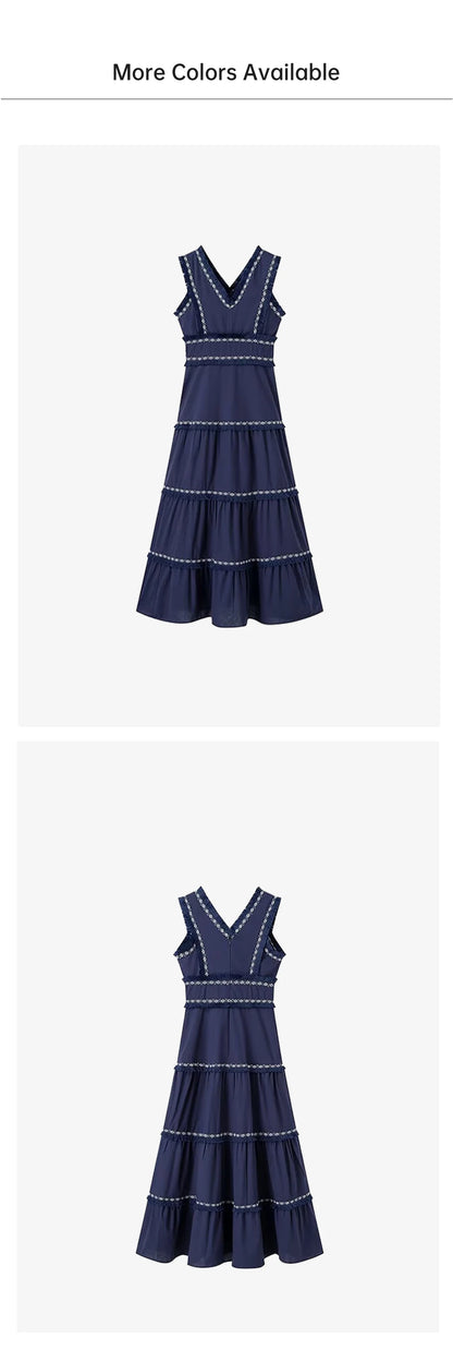 PB&ZA2024 Summer New Product: Casual Women's Fashion V-neck Sleeveless Waist Collection with Tassel Decoration Dress