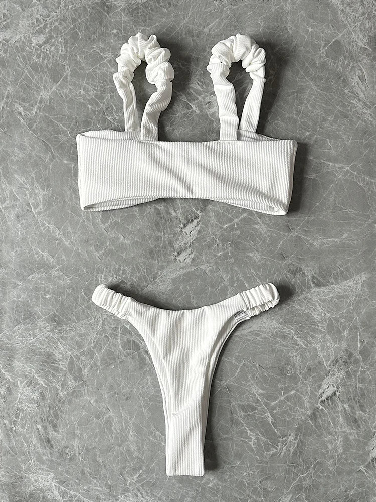 2024 New Sexy Low Waisted Bikini Set Swimsuit Female Swimwear Women Solid White Beachwear Bathing Suits Swimming Suit biquini