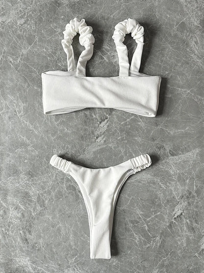 2024 New Sexy Low Waisted Bikini Set Swimsuit Female Swimwear Women Solid White Beachwear Bathing Suits Swimming Suit biquini