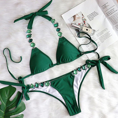 Red Rhinestones Sexy Bikinis 2026 Women Swimwear Female Swimsuit Swim Wear Bathing Suits Brazilian Bikini Set Beach Pool Bather