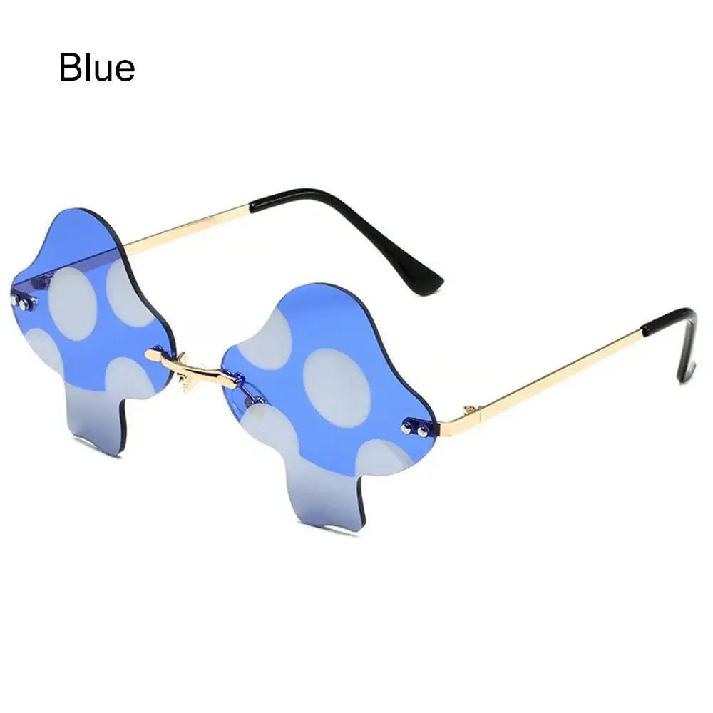 Mushroom Shape Sunglasses Irregular Rimless Sun Glasses Trendy Fun Sunglasses for Women Men Halloween Party Cosplay Eyewear