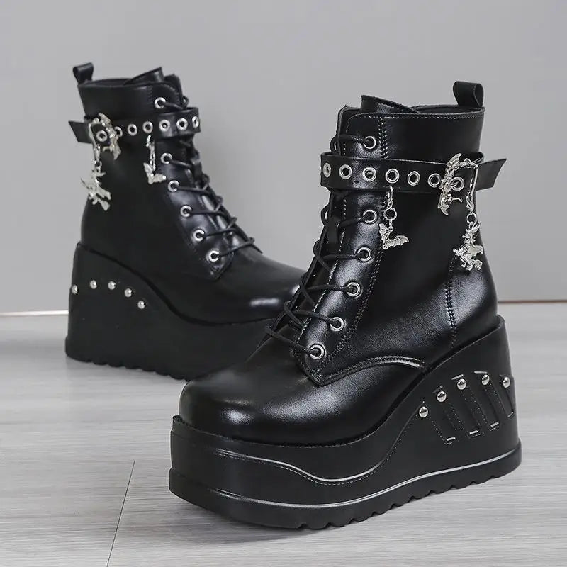 2025 New Boots for Women Fashion Hot Sale Punk Goth Platform Heels Wedge Women's Boots Casual Goth Punk Size 43 Women's Shoes