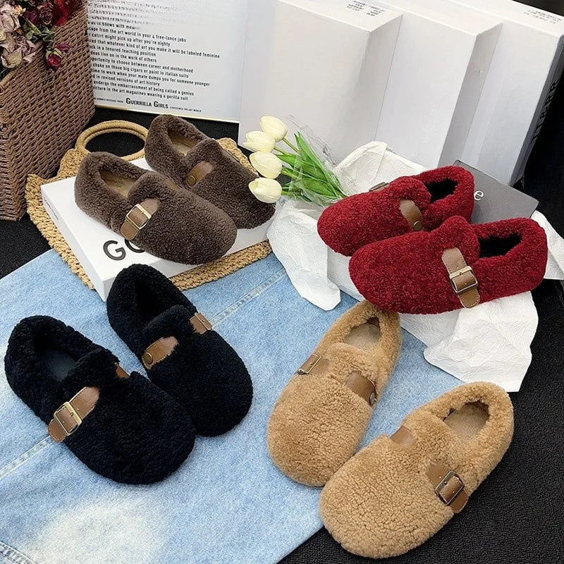 Women's New Autumn and Winter Plush Shoes Outdoor Flat Casual Shoes Home Comfortable Plus Velvet Fashionable Warm Cotton Shoes
