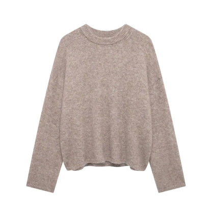HH Autumn Sweater For Women Fashion Vintage Wine Red Knitted Pullover Long Sleeve O Neck Sweatshirt High Street Knitwear Top