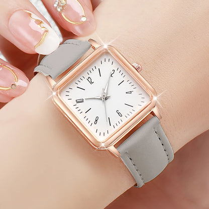 8PCS/Set Fashion Women's Watches Square Quartz Watch Casual Leather Band Wristwatches (Without Box）