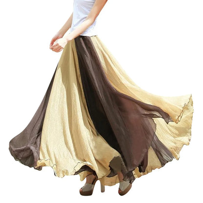 Summer Bohemian Skirt For Women Fashion Chiffon Color Matching A Bottomed Skirt Streetwear Falda Seaside Large Swing Skirts