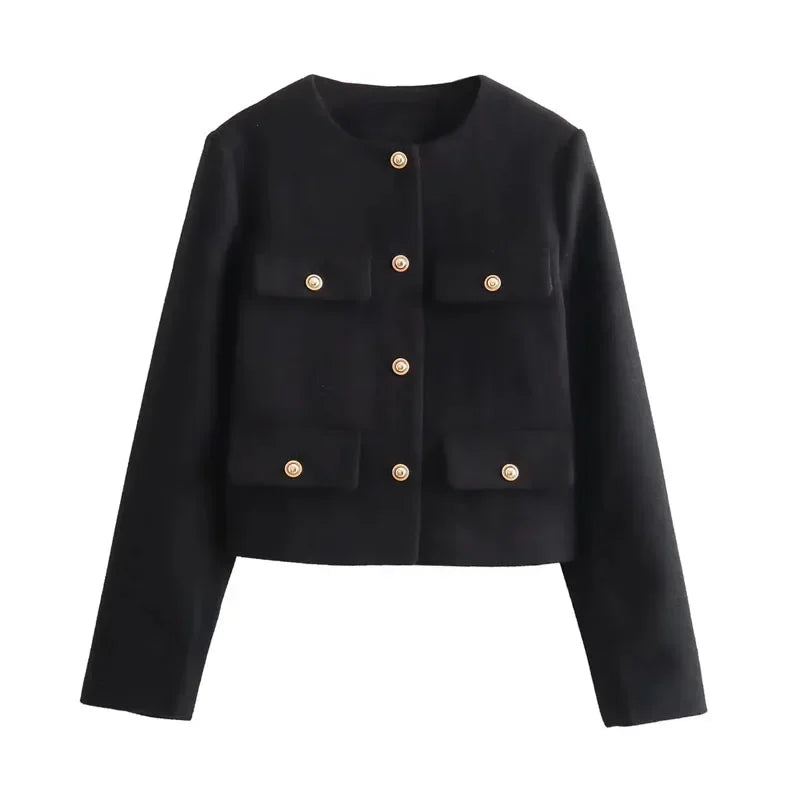 2025 New Woman Jackets Outerwears Long Sleeve Cropped Fashion Jacket for Women Button Short Coats Elegant Women's Coat