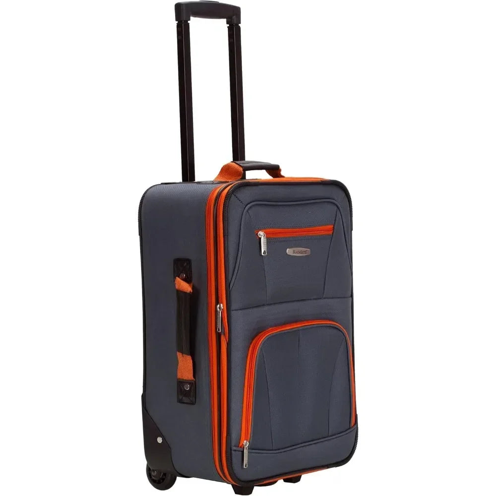 Softside Upright Luggage Set,Internal Retractable Handles Expandable, Charcoal, 4-Piece (14/19/24/28)，Expandable Luggage