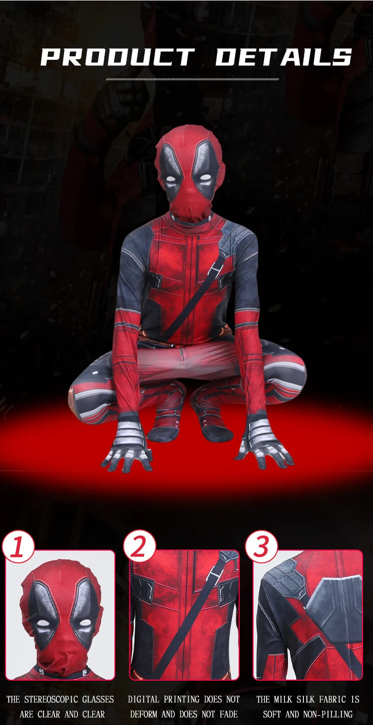 Dead Cosplay Pool Cosplay Kid Costume Child Superhero Roleplay Disguise Outfits Headgear Gloves Halloween Party Fantasia Suits