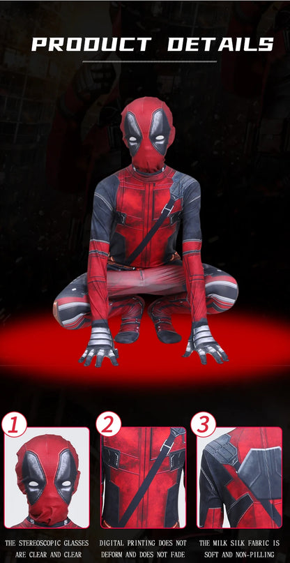 Dead Cosplay Pool Cosplay Kid Costume Child Superhero Roleplay Disguise Outfits Headgear Gloves Halloween Party Fantasia Suits