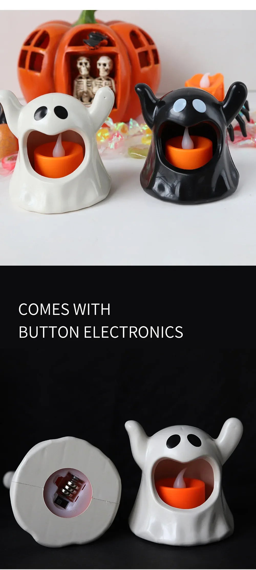 2025 New Halloween Ghost Lamp With LED Flameless Candles Decorative Halloween Party Ghosts Horror Atmosphere Props Decoration