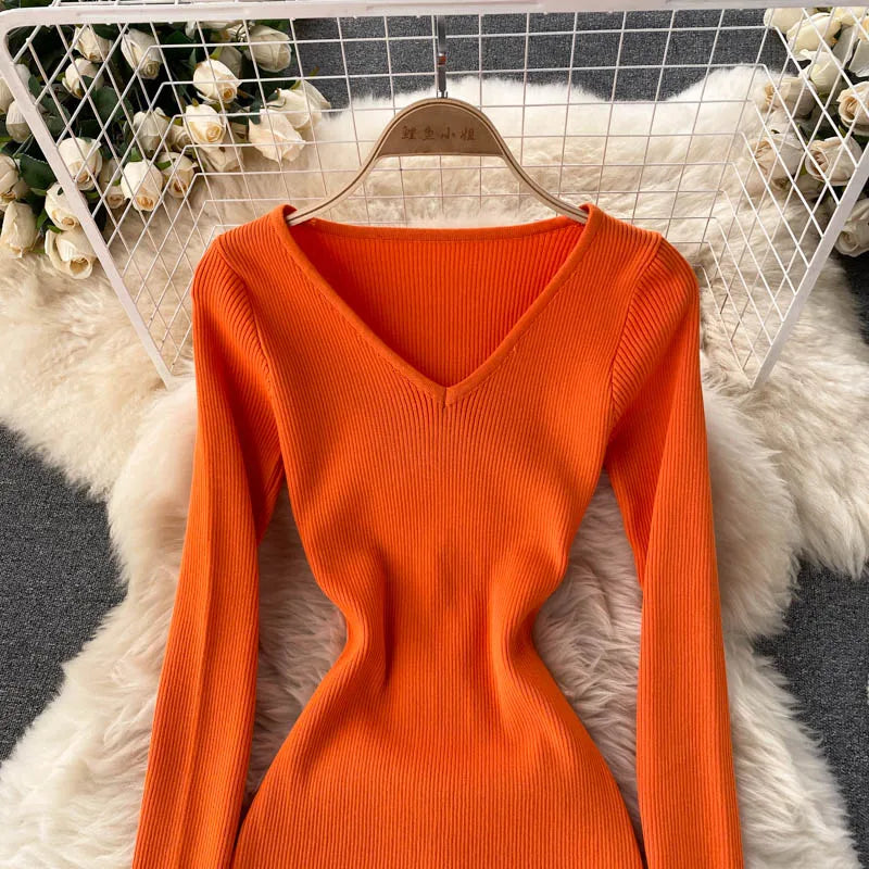 Autumn Winter Sexy High Split Sweater Dress Women Full Sleeve Basic Slim Elastic Bodycon Long Dress Party Vestidos