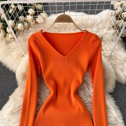 Autumn Winter Sexy High Split Sweater Dress Women Full Sleeve Basic Slim Elastic Bodycon Long Dress Party Vestidos