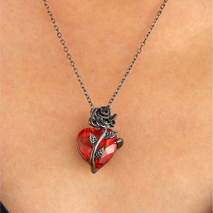 Gothic Dark Love Rose Heart Pendant Necklace For Women Flower Collarbone Chain For Halloween Party Jewelry Accessories Wholesale
