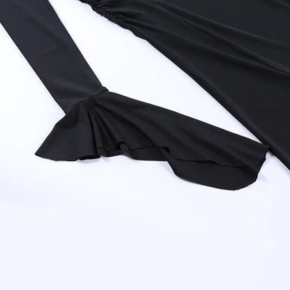 Cosplay Wednesday Dress Lady Halloween Costume for Women Sexy Long Fishtail Skirt Female Pagoda Sleeve Christmas Family Part # 1